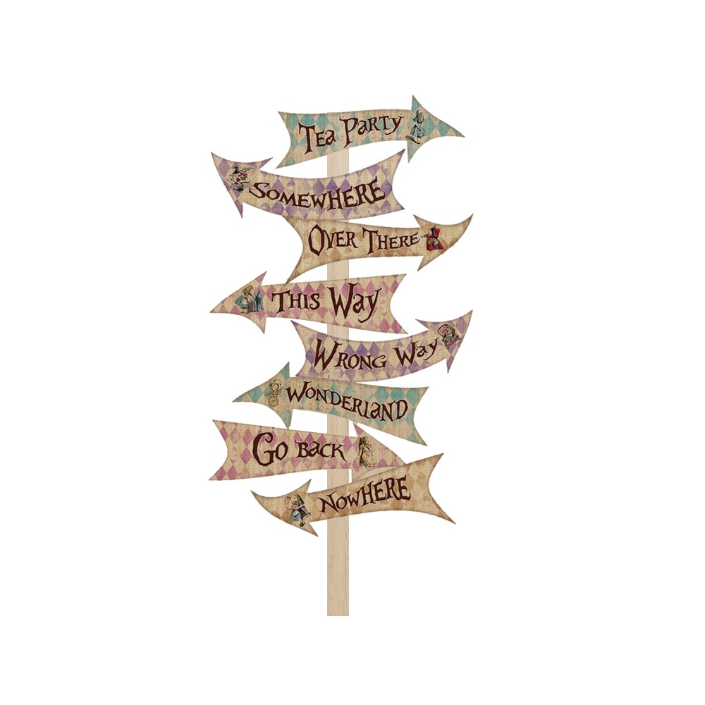 Sagoma decorativa in legno segnaletica Alice Nel Paese Delle Meraviglie - 85cm