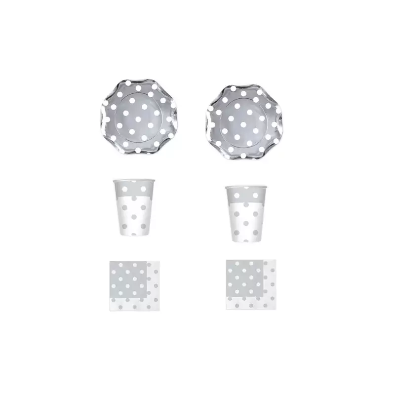 KIT N 2 COORDINATO TAVOLA NATALE E CAPODANNO POIS ARGENTO DECORAZIONE FESTA 