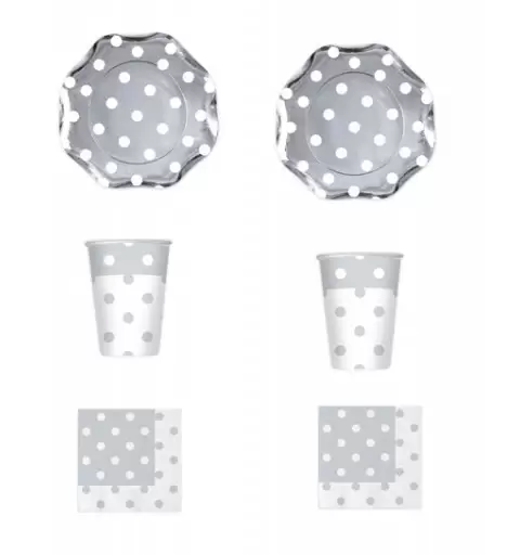 KIT N 2 COORDINATO TAVOLA NATALE E CAPODANNO POIS ARGENTO DECORAZIONE FESTA 