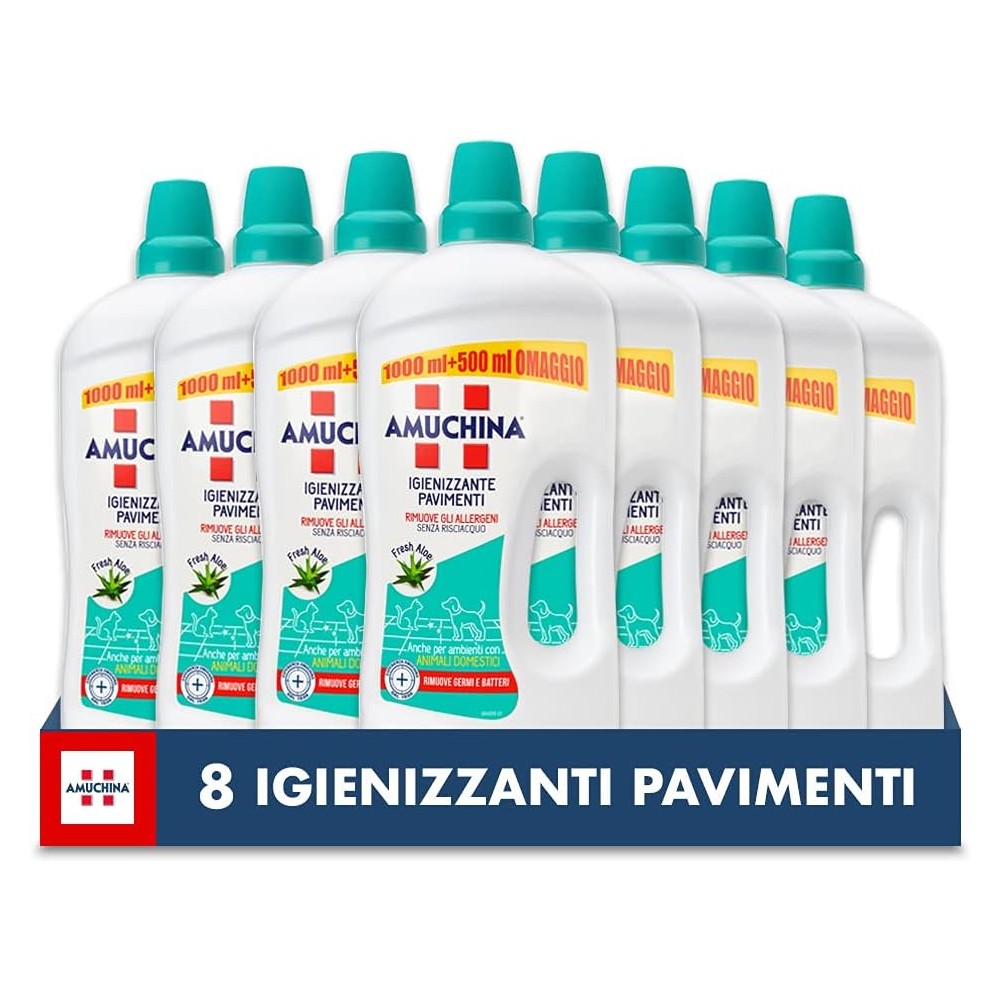 Amuchina Detersivo Igienizzante Pavimenti Fresh Aloe 8pz 1.5lt