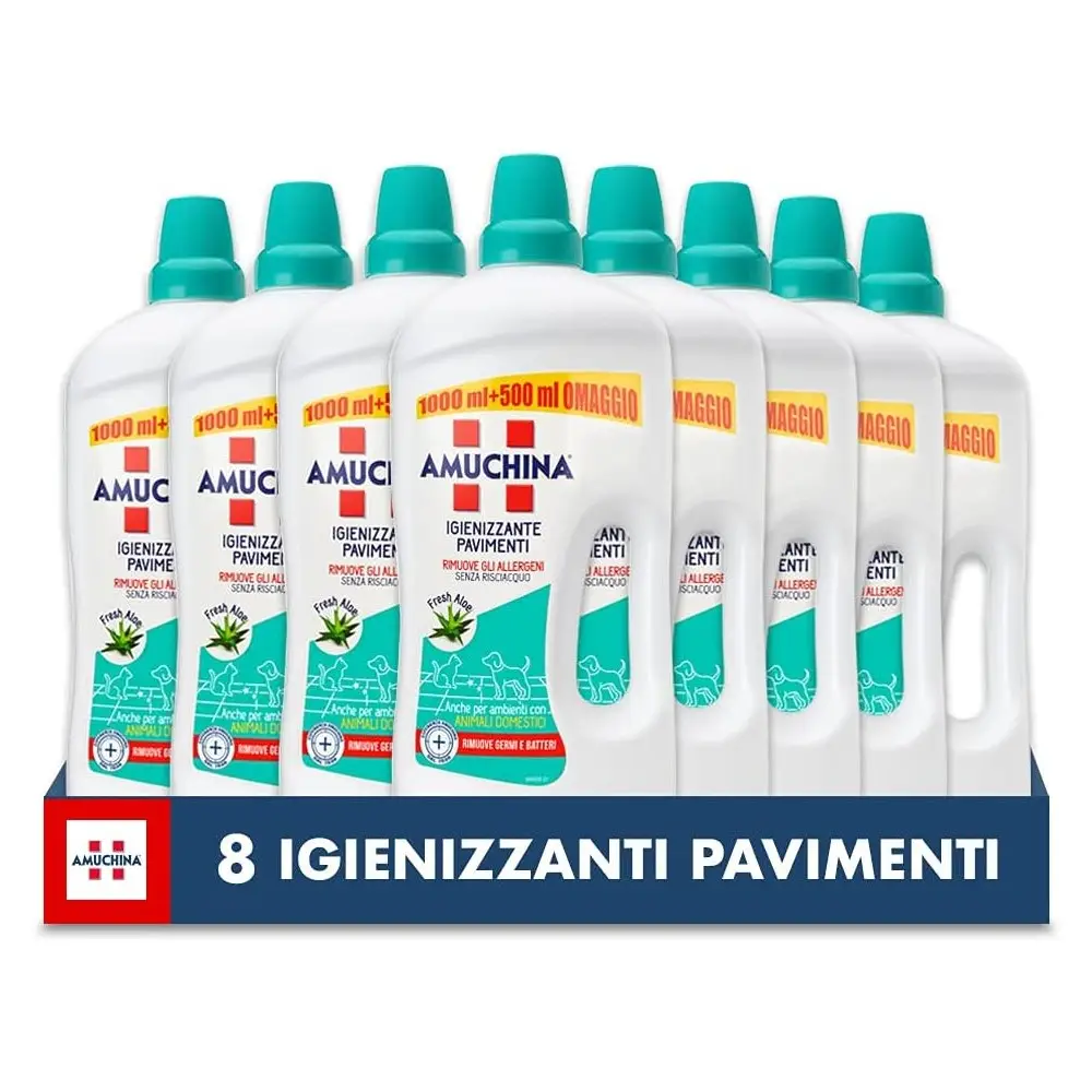 Amuchina Detersivo Igienizzante Pavimenti Fresh Aloe 8pz 1.5lt
