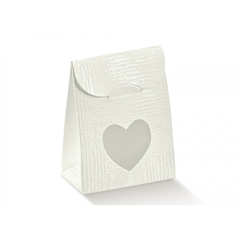 20pz SCATOLINA TELA BIANCA CON FINESTRA CUORE