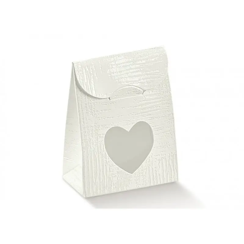 20pz SCATOLINA TELA BIANCA CON FINESTRA CUORE
