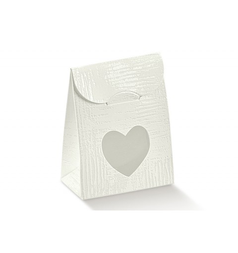 20pz SCATOLINA TELA BIANCA CON FINESTRA CUORE