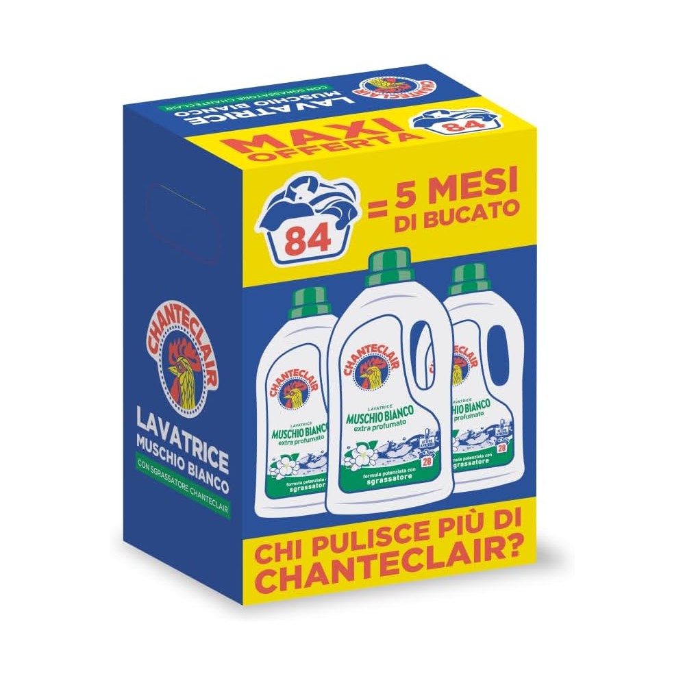 Chanteclair Detersivo per Lavatrice Profumo Muschio Bianc 3pz 1260 ml
