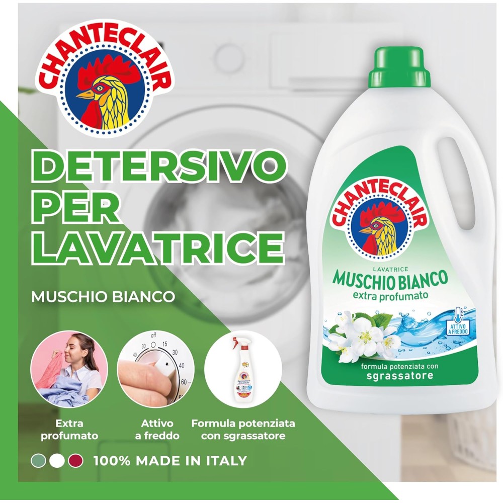 Chanteclair Detersivo per Lavatrice Profumo Muschio Bianc 3pz 1260 ml