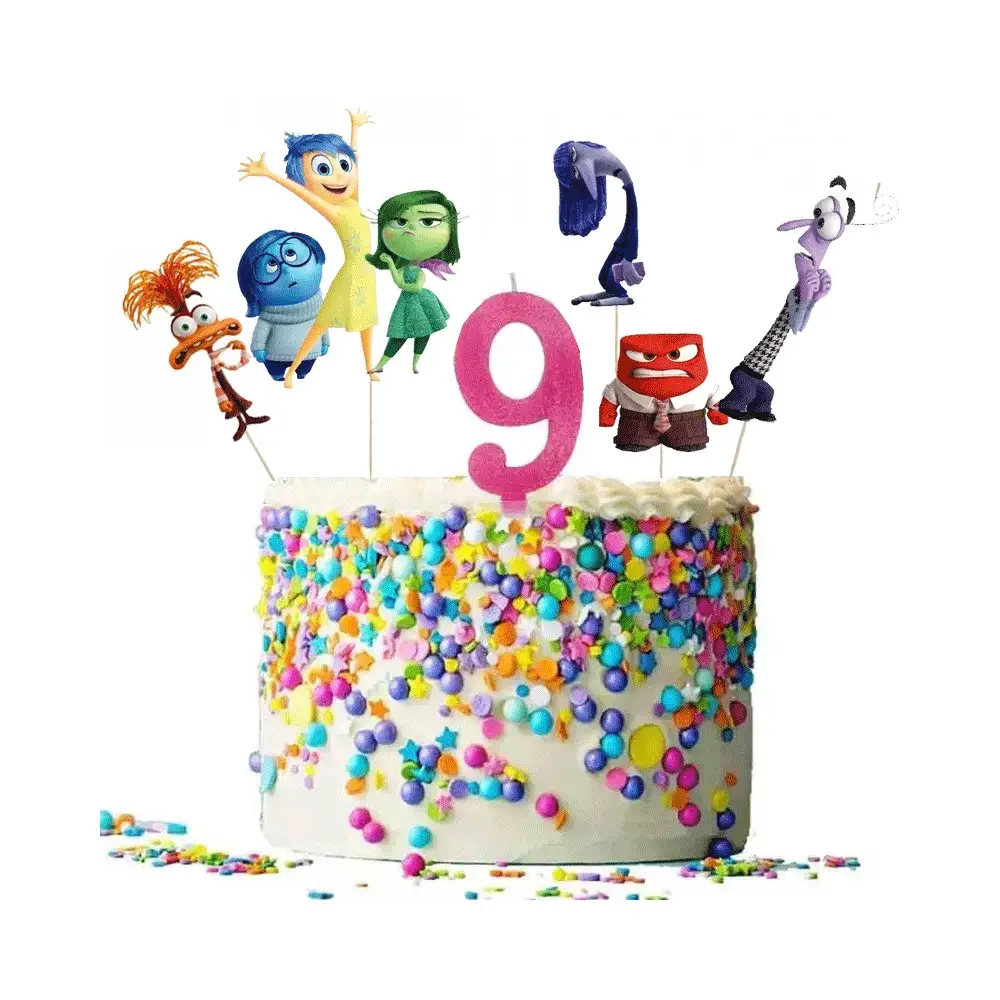 Set per Decorazione Torta Inside out 2 con 5 Topper Picks e Candelina Numerale