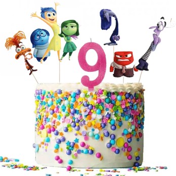 Set per Decorazione Torta Inside out 2 con 5 Topper Picks e Candelina Numerale