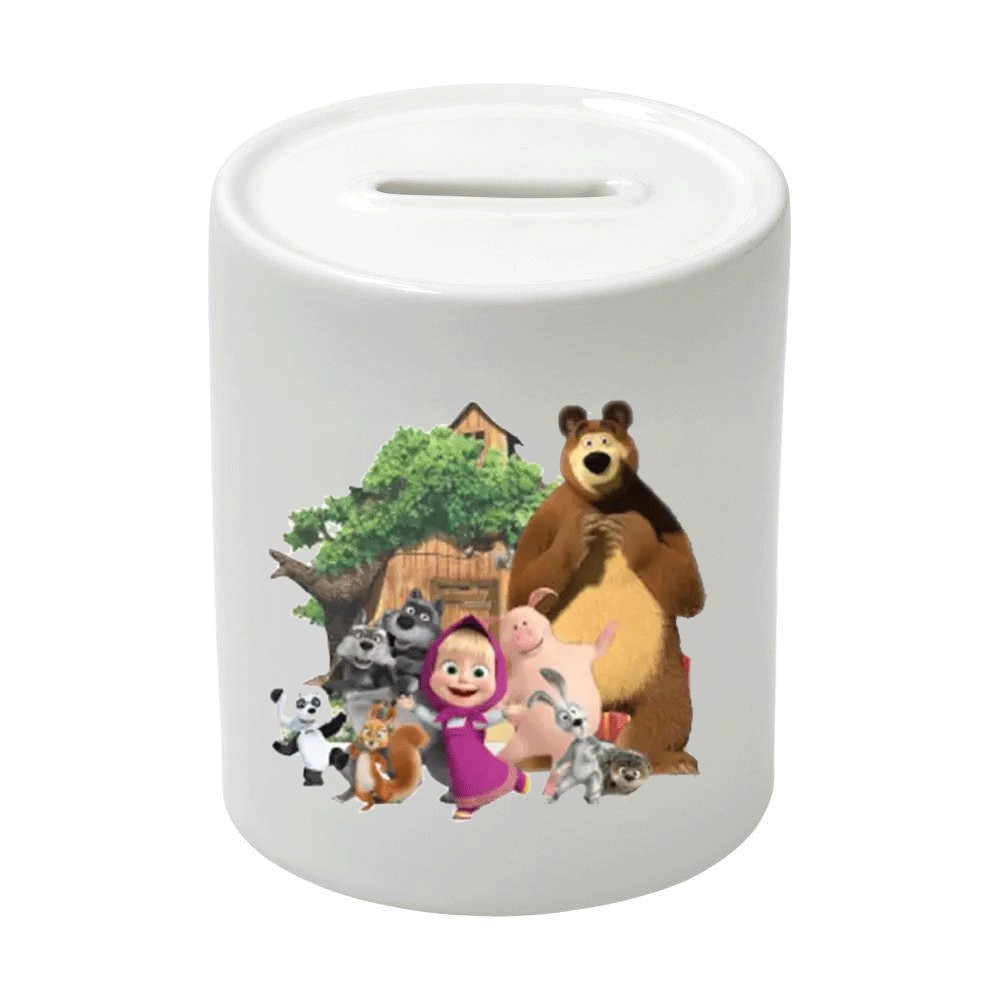 Salvadanaio in Ceramica Masha e orso personalizzabile