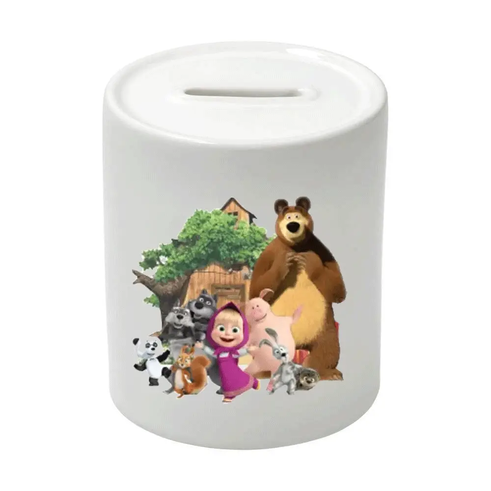Salvadanaio in Ceramica Masha e orso personalizzabile