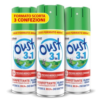 OUST 3in1 Spray Elimina Odori Disinfettante - 3 Confezioni da 400ml
