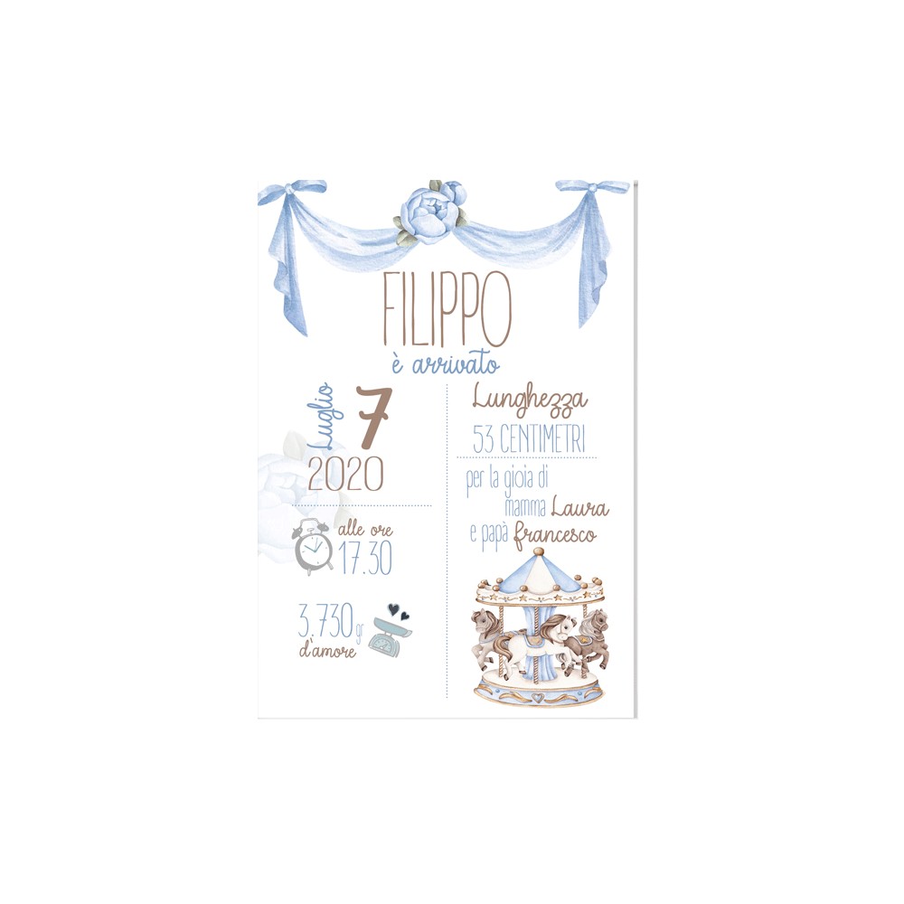 Cartellone nascita giostrina celeste Carousel