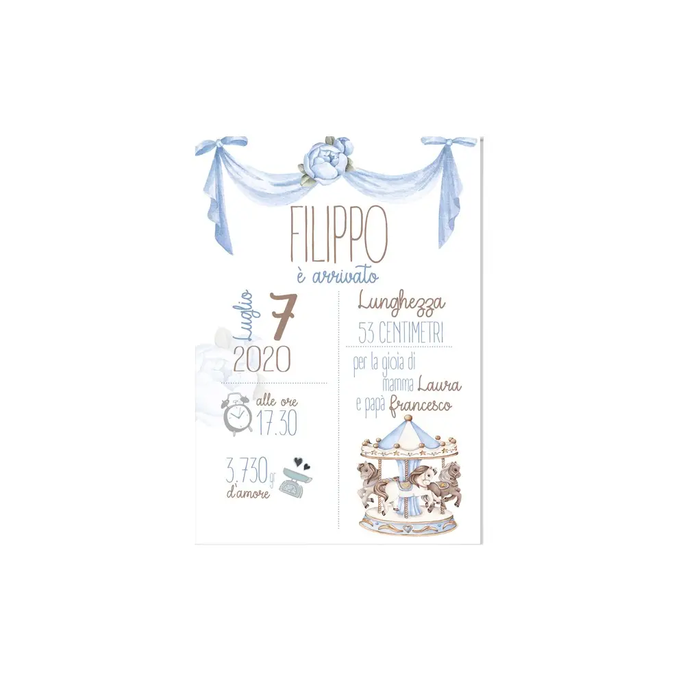Cartellone nascita giostrina celeste Carousel
