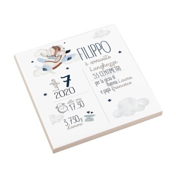 Mattonella nascita 15×15 cm personalizzabile aviatore