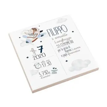 Mattonella nascita 15×15 cm personalizzabile aviatore