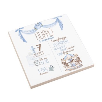 Mattonella nascita 15×15 cm personalizzabile giostrina carousel celeste