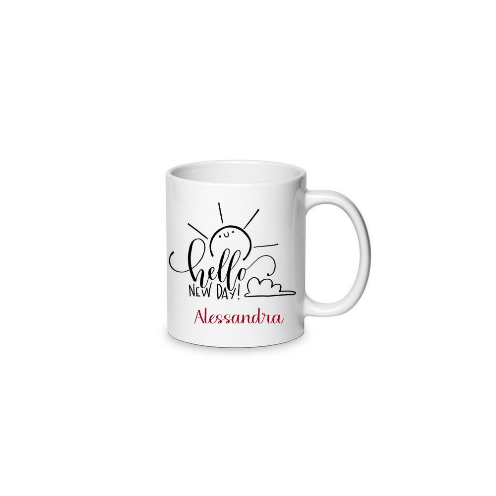 Tazzina per caffè in ceramica " hello new day" personalizzabile 80ml - 1pz