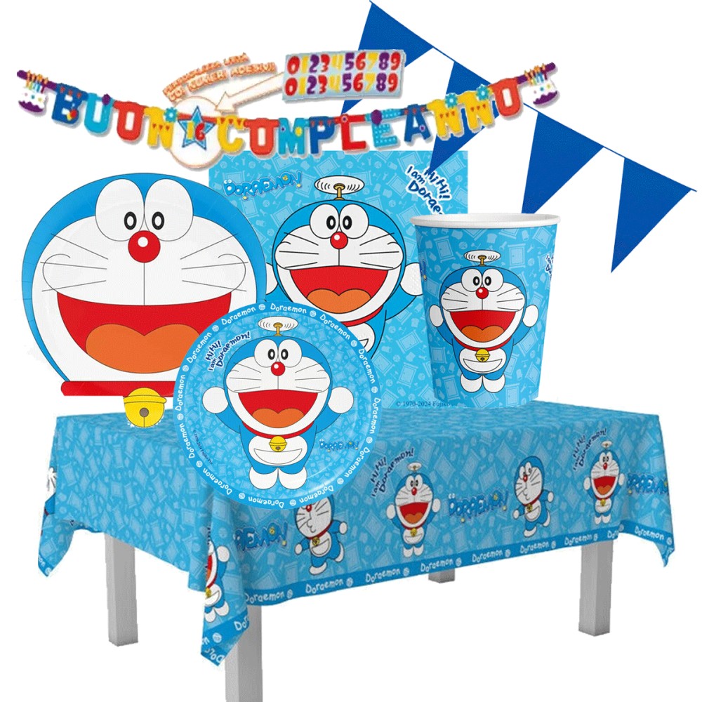Kit per 24 persone Doraemon con piatti dessert