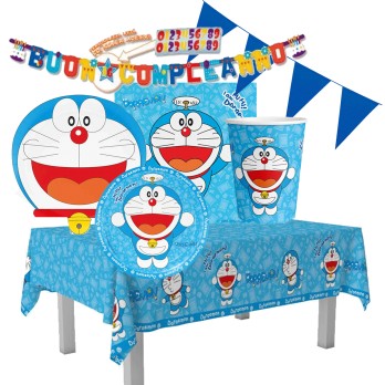 Kit per 24 persone Doraemon con piatti dessert