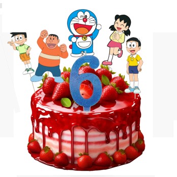 Set per Decorazione Torta Doraemon con 5 Topper Picks e Candelina Numerale