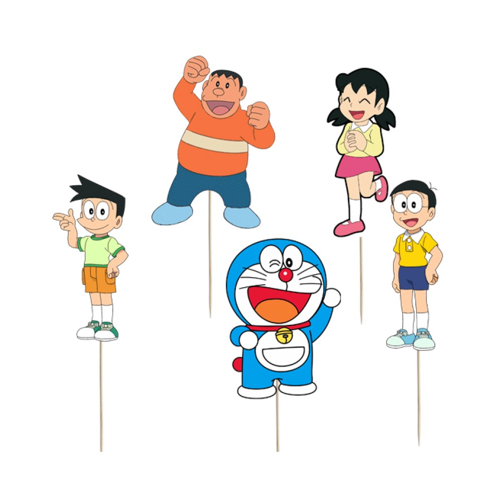 Set per Decorazione Torta Doraemon con 5 Topper Picks e Candelina Numerale