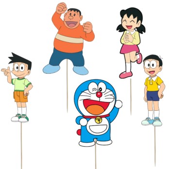 Set per Decorazione Torta Doraemon con 5 Topper Picks e Candelina Numerale