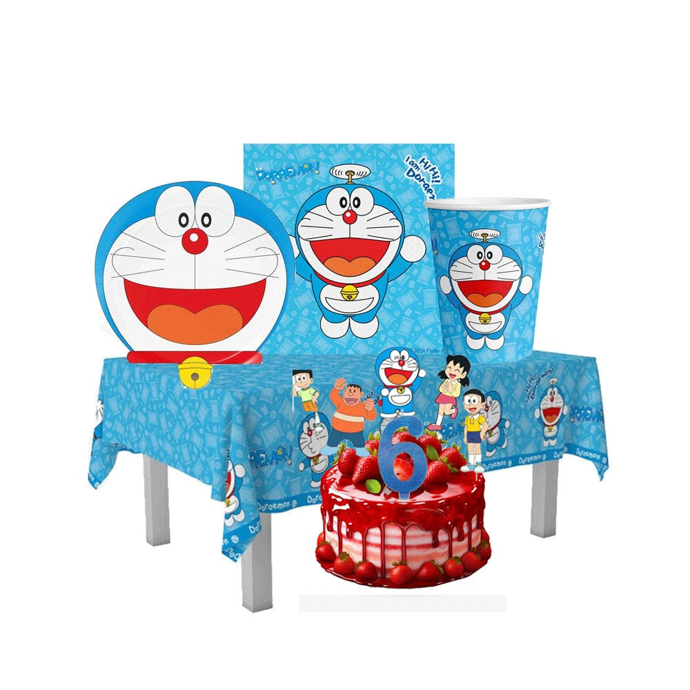 Kit per 8 bambini Doraemon con picks e candelina