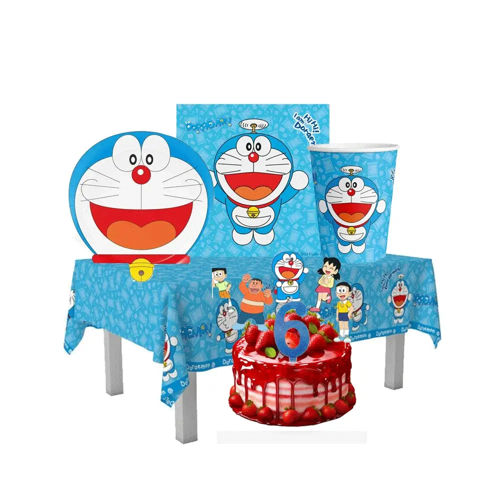 Kit per 8 bambini Doraemon con picks e candelina