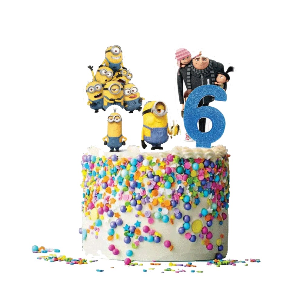 Kit 8 persone Cattivissimo me 4 Minions con picks torta e candelina