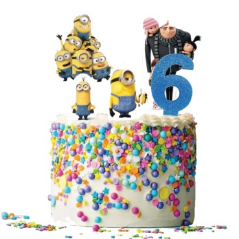 Kit 8 persone Cattivissimo me 4 Minions con picks torta e candelina