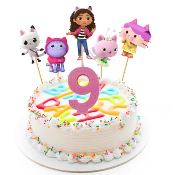 Set per Decorazione Torta Gabby's Dollhouse con 5 Topper Picks e Candelina