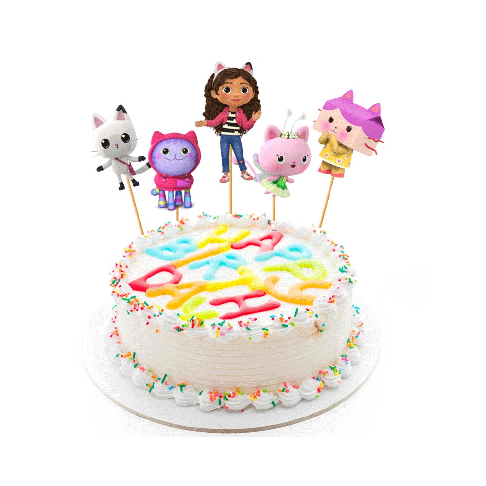 Set per Decorazione Torta Gabby's Dollhouse con 5 Topper Picks e Candelina