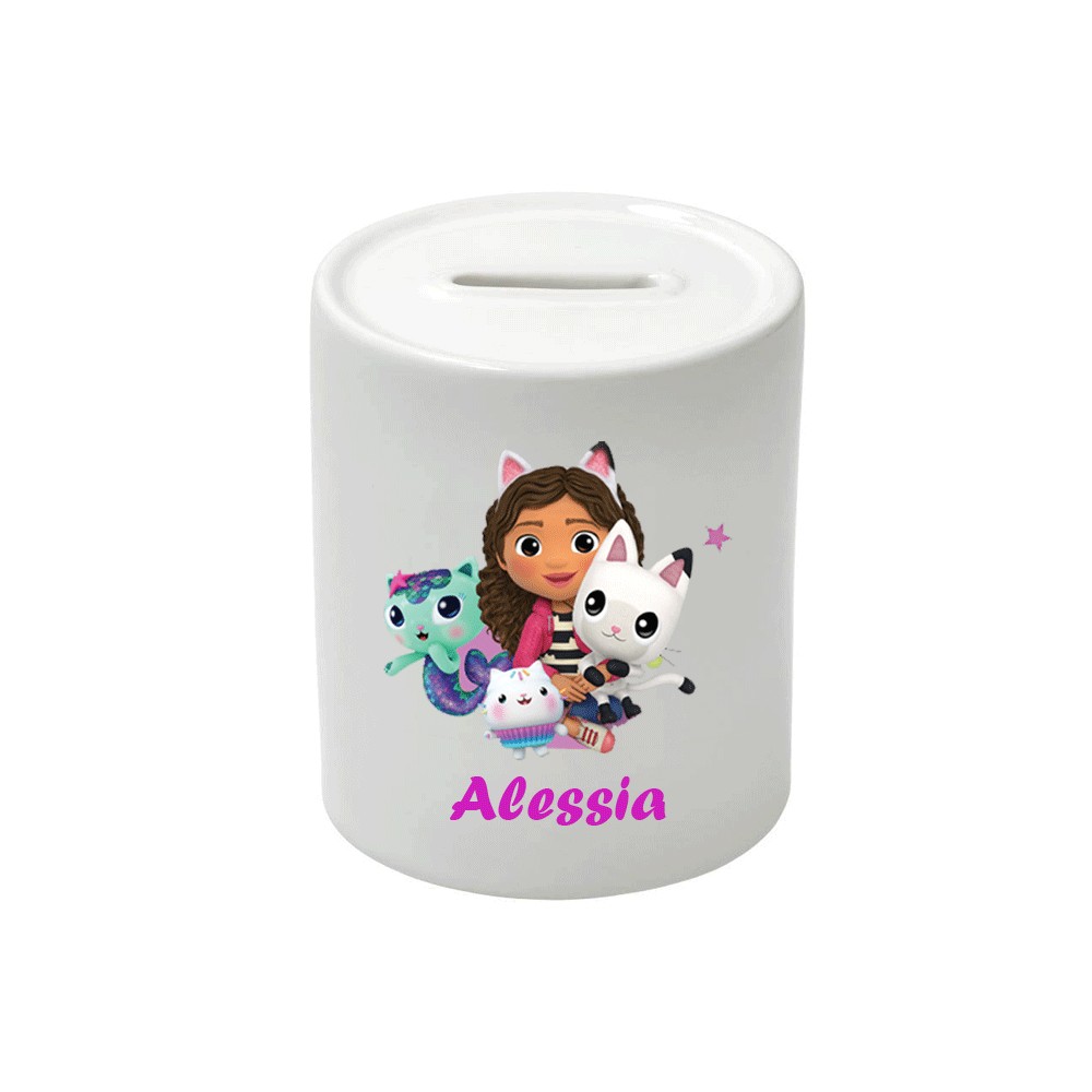 Salvadanaio in Ceramica Gabby's Dollhouse personalizzabile