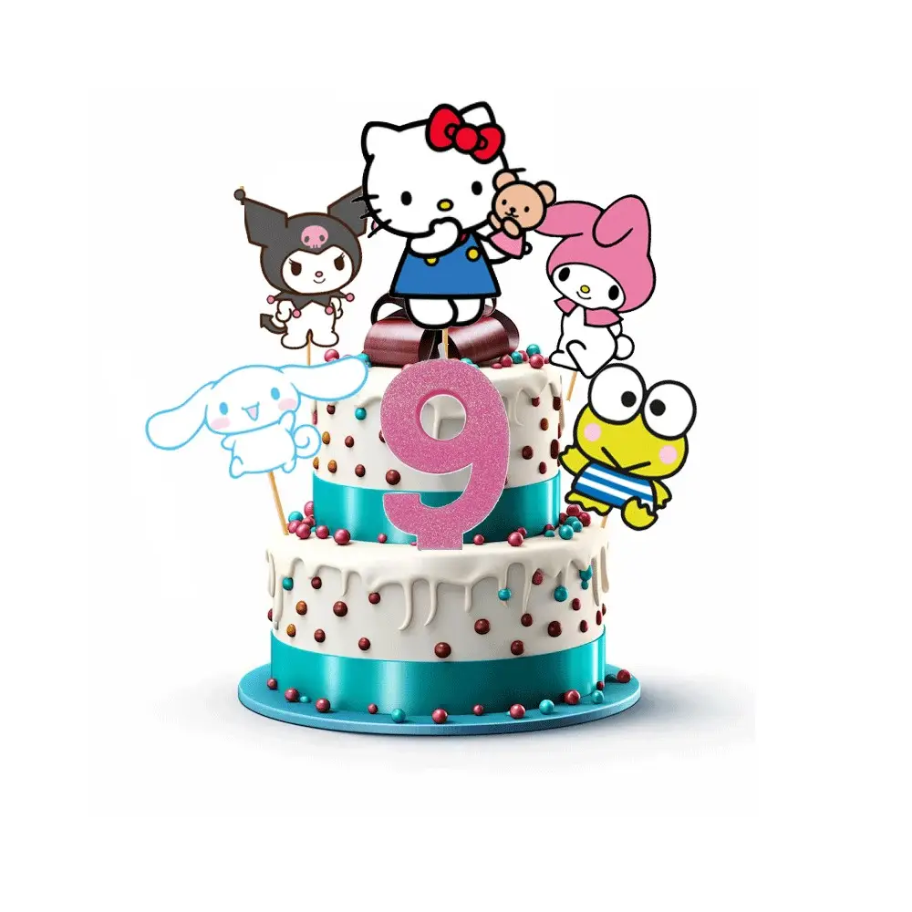 Set decorazione Torta Hello Kitty 5 Topper Picks e Candelina