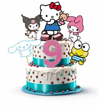 Set decorazione Torta Hello Kitty 5 Topper Picks e Candelina