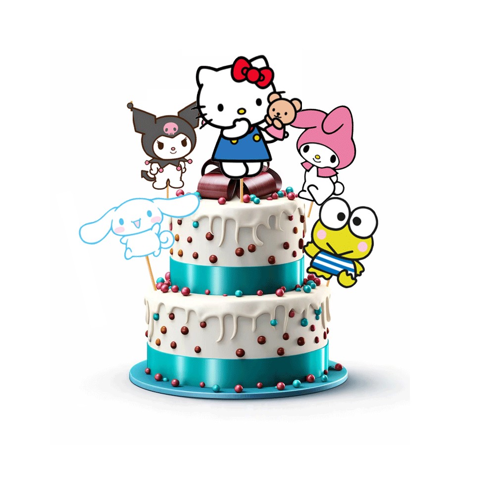 Set decorazione Torta Hello Kitty 5 Topper Picks e Candelina