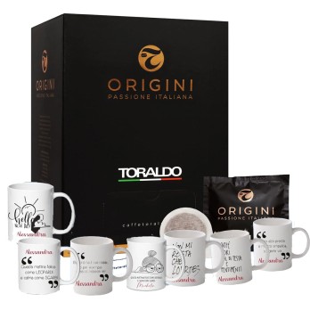 set regalo 1 conf. Cialde da 150 pz Caffè Toraldo Origini + 2 tazzine personalizzabili