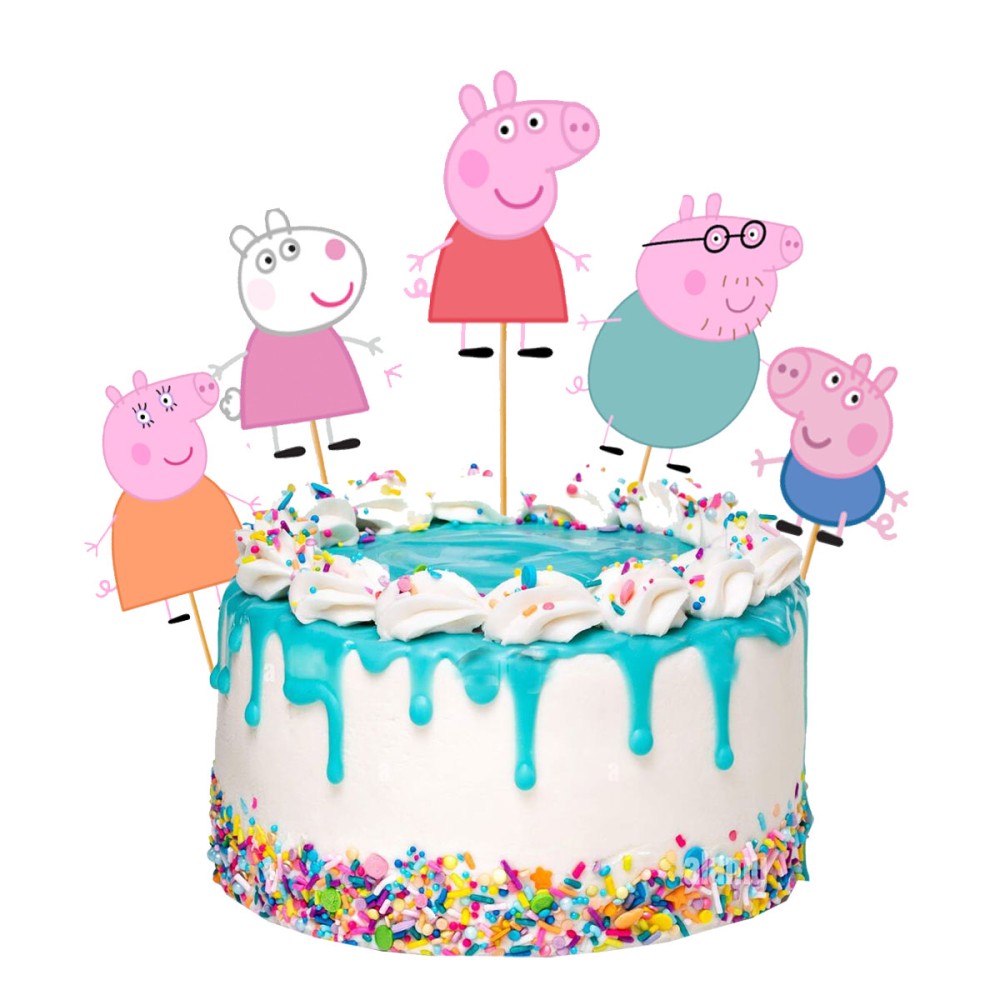 Set Decorazione Torta Peppa Pig 5 Topper Picks e Candelina