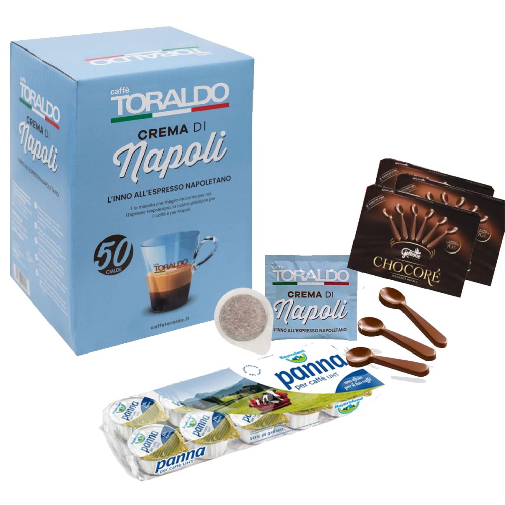 Set Cialde Caffè Toraldo + panna + cucchiaini cioccolato