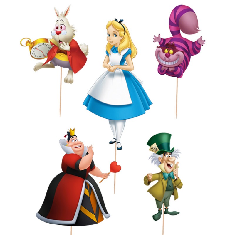 Set Cake Topper Picks Alice 5pz con candelina