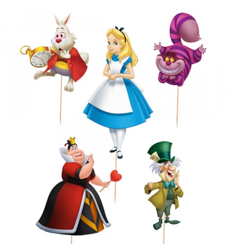 Set Cake Topper Picks Alice 5pz con candelina