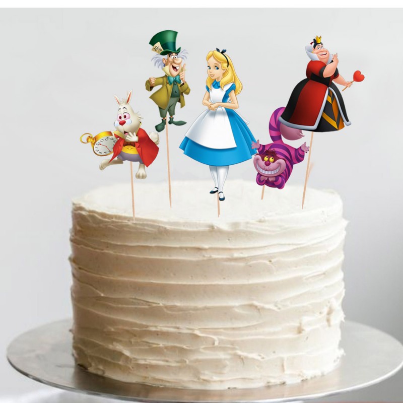 Set Cake Topper Picks Alice 5pz con candelina