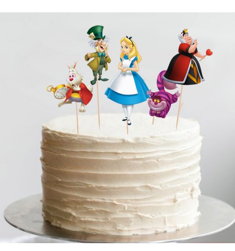 Set Cake Topper Picks Alice 5pz con candelina
