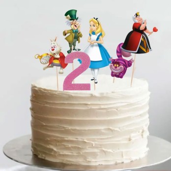 Set Cake Topper Picks Alice 5pz con candelina