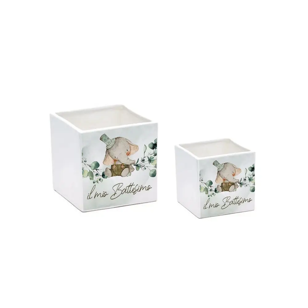 Vaso Battesimo Elefantino Green personalizzabile - 6 pz