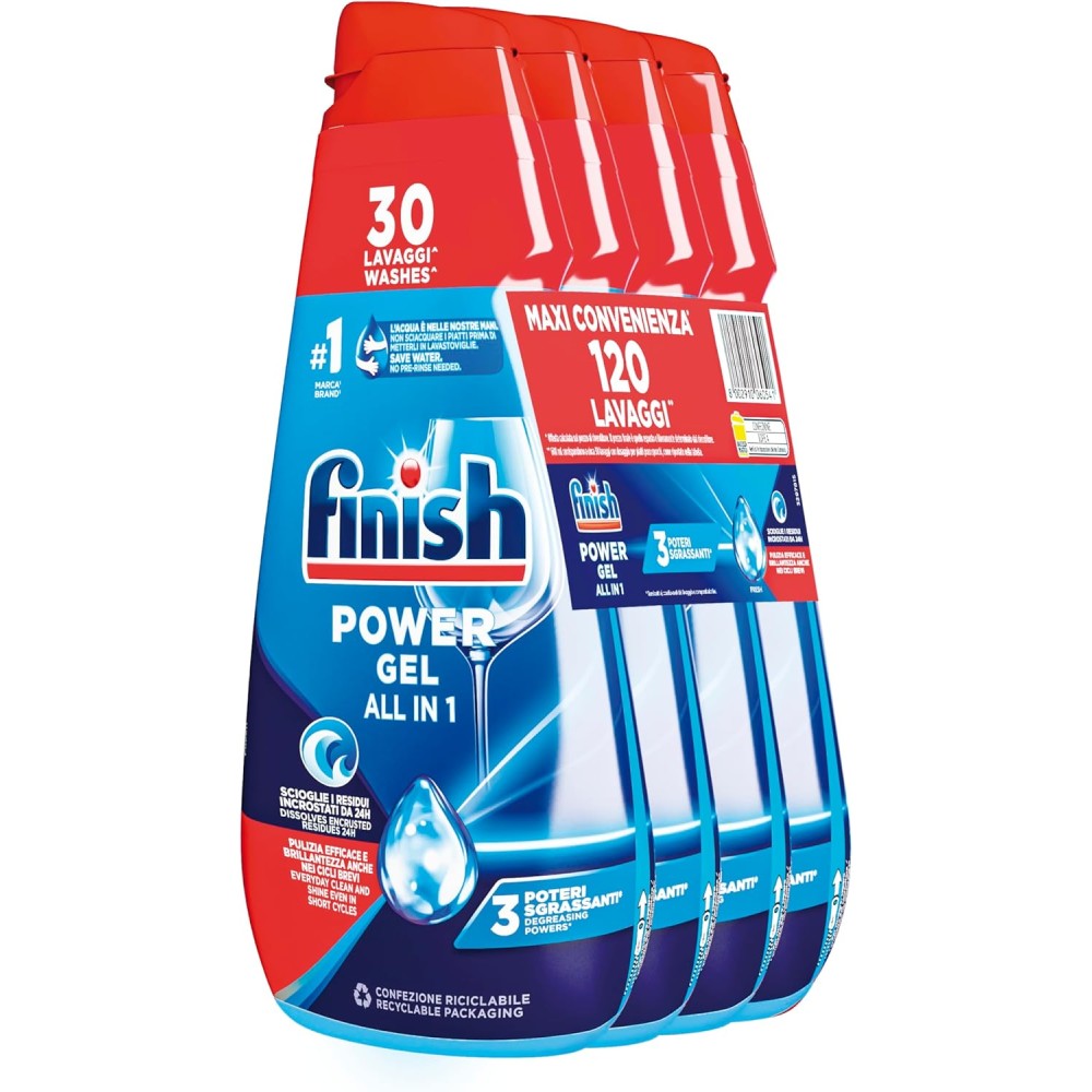 Finish Powergel Gel Detersivo per Lavastoviglie 4 Confezioni da 30 Lavaggi