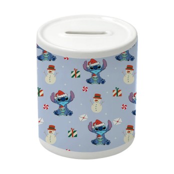 Salvadanaio in Ceramica con simpatici Stitch natalizi