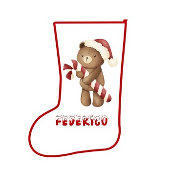 Calza della befana Personalizzabile con orsetto candy cane