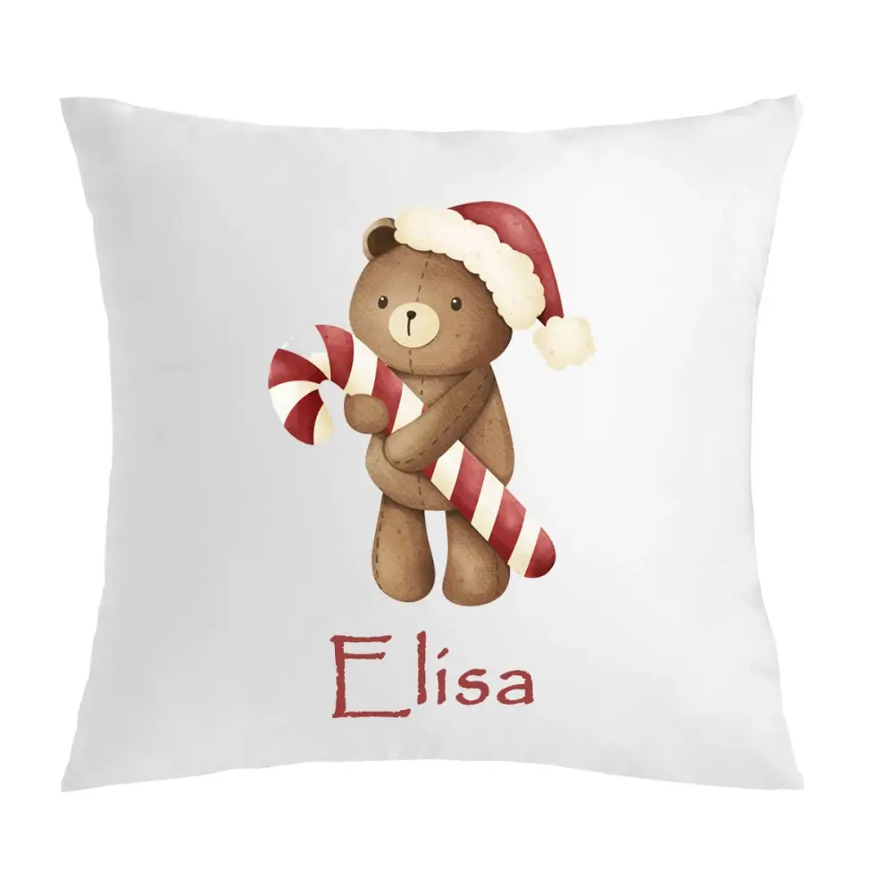 Cuscino Natalizio con Orsetto e candy cane personalizzabile - 1 pz