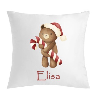 Cuscino Natalizio con Orsetto e candy cane personalizzabile - 1 pz